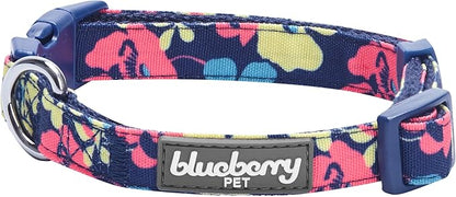 Blueberry Pet Made Well Profound Floral Print Adjustable Dog Collar in Navy Blue, X-Small, Neck 7.5"-10"