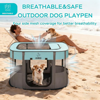 Portable Foldable Pet Playpen Collapsible Crates Kennel Playpen for Dog cat and Rabbit &Travel playpen Outdoor or Indoor (Large（35.4" L x 27.6" W x 23.6" H）, Green)