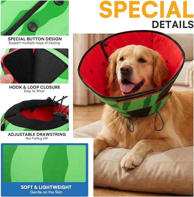 Queenmore Dog Cones for Small Dogs, Dog Cone Collar to Prevent Licking Wounds, Adjustable Comfy Cone for Dogs, Adjustable Elizabethan Collar for Pets, Watermelon S