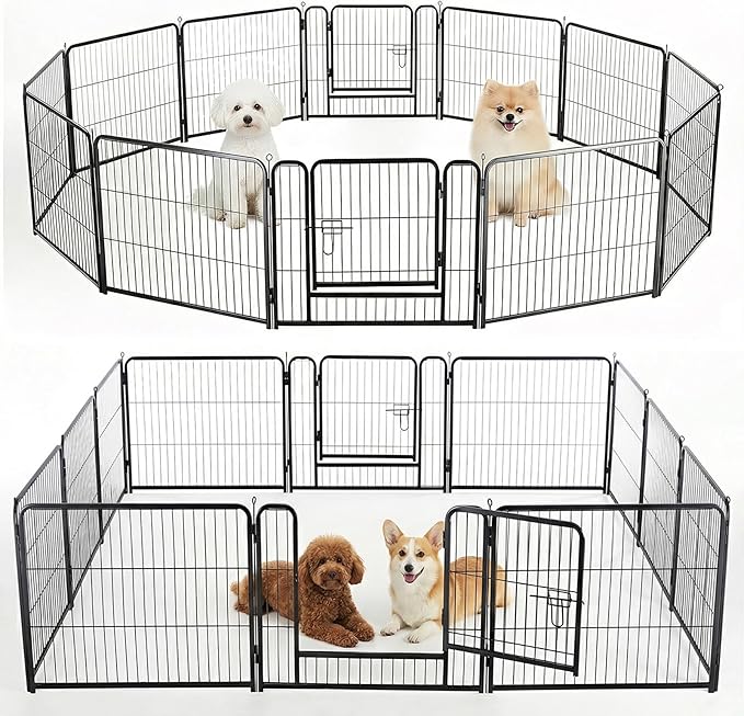 NEWBULIG Dog Playpen for Indoor 12 Panels 24" - Portable Heavy Duty Metal Pet Exercise Pen with Door, Foldable Small Dog Puppy Playpen Fence for Outdoor RV, Camping, Yard, Garden