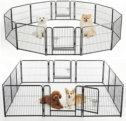 NEWBULIG Dog Playpen for Indoor 12 Panels 24" - Portable Heavy Duty Metal Pet Exercise Pen with Door, Foldable Small Dog Puppy Playpen Fence for Outdoor RV, Camping, Yard, Garden