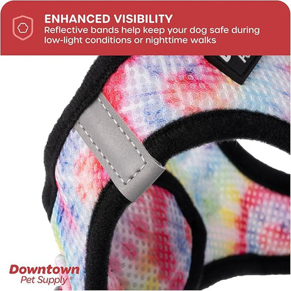 Downtown Pet Supply Step-in Dog Harness – No Pull, Adjustable Padded Mesh with Reflective Trim, Secure Buckle Strap – Comfortable & Breathable Small Dog Harness, Large, Tie Dye