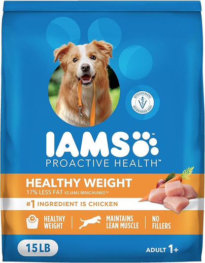 IAMS Proactive Health, Dry Dog Food, Adult Dog Food Dry Recipe for Healthy Weight, with Chicken, 15 lb. Bag