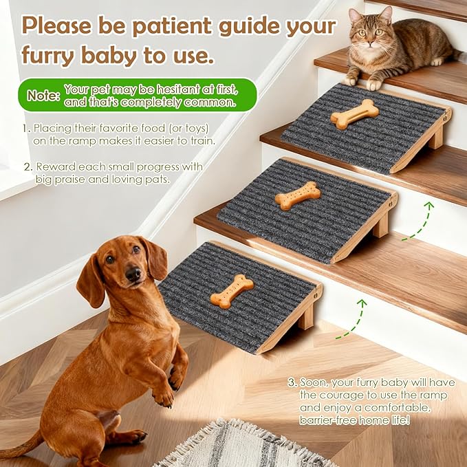2 Pack Dog Ramp for Stairs - Foldable Wood Dog Stair Ramp with Non-Slip Carpet Surface, Portable Pet Steps for Stairs, Threshold- Assist Small Dog, Senior and Injured Dogs, Easy Store (Pet Safe)