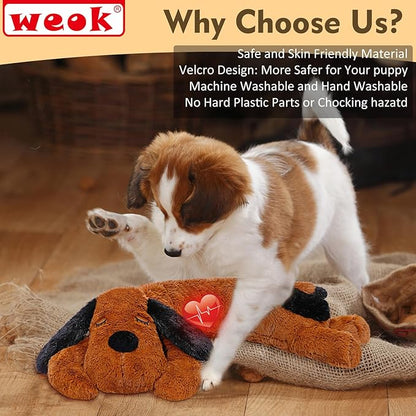 WEOK Puppy Heartbeat Toy for Separation Anxiety Relief, Heartbeat Stuffed Animal Anxiety Calming Behavioral Aid Plush Toy for Dogs Cats Pets