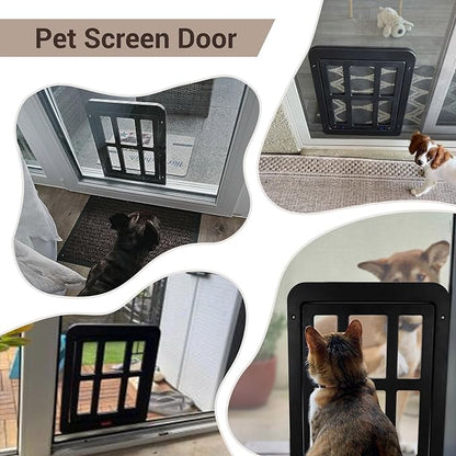 PETLESO Large Dog Door for Screen Door - 11.2"x14.4" Magnetic Flap Pet Door with Lockable Insert, Ideal for Medium to Large Dogs, Sliding Door Compatible, Black