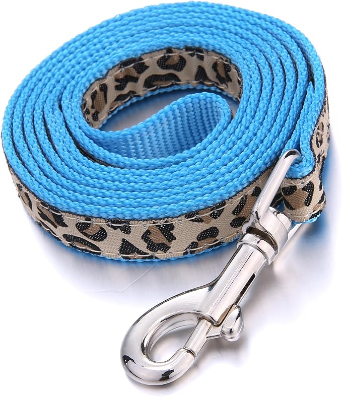 Mile High Life Leopard Dog Harness Collar Leash Set, Adjustable No Pull Dog Halter Harness for Small Breed Dogs, Easy Control for Training Walking (Blue, S Chest 11"-18", Neck 10"-14")