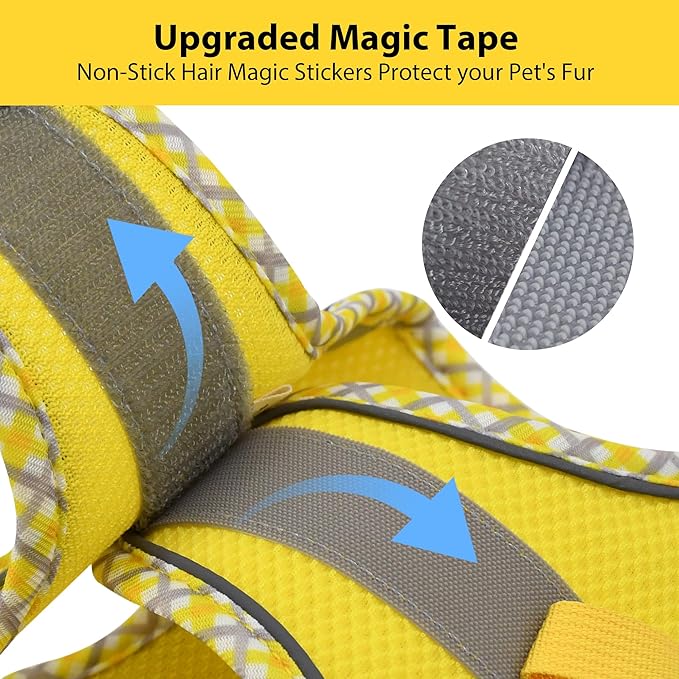 AIITLE Escape-Proof Dog Harness - Extra Soft Jacquard Fabric with Moisture-Wicking Lining, Adjustable Fit for Boston Terrier, Pekingese - Running, Playdates, Outdoor Adventures (Yellow, L)