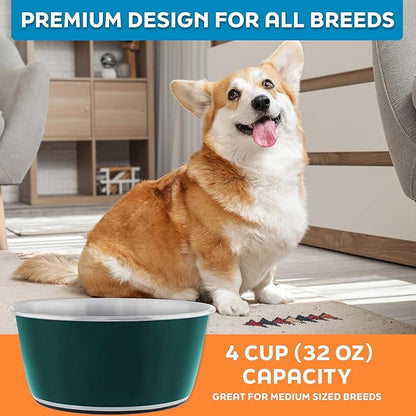 Master Pet Supply Stainless Steel Dog Bowls Set of 2 (32 Oz Each) with Non-Slip Rubber Base - Emerald Sea - Basic Dog Food Bowl Water & Food Bowls for Small Medium Large Dogs & Cats, Metal Dish