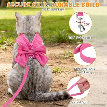 KOOLTAIL Small Dog Harness and Leash Set, Cute Puppy Vest Harnesses with Bowtie for Girl Outfit, Step in No Pull Soft Mesh Padded Adjustable Pet Harness for Extra-Samll Medium Dogs Cats, XS S, Pink M