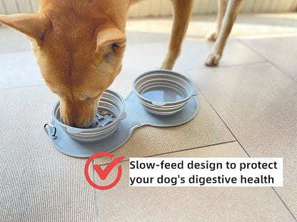 Foldable Dogs or Cats Bowl, Silicone Outdoor Feeder Dish for Pet, Camping Expandale Food and Water Bowl, Traveling Pet Feeding Watering Dish with Carabiners