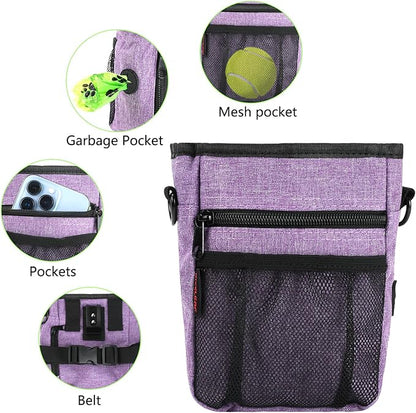 kissleaf Dog Treat Pouches for Pet Training with Magnetic Closure Treat Pouches for Pet Training,Large Dog Treat Training Pouch and Dog Clicker,Training Treat Pouch Built-In Poop Bag Dispenser-Purple.
