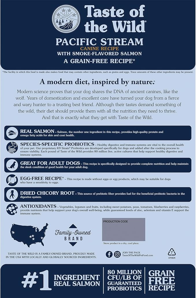 Taste of The Wild Pacific Stream Grain-Free Dry Dog Food With Smoke-Flavored Salmon 28lb