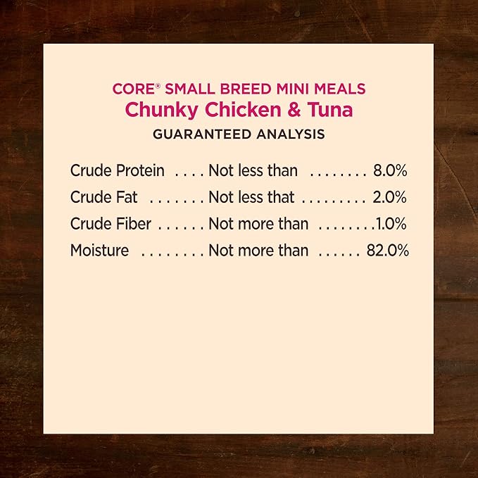 Wellness CORE Small Breed Mini Meals Chunky in Gravy Adult Wet Dog Food, Grain Free, Natural, Chicken and Tuna Dinner Recipe, 3 oz, Pack of 12 Pouches