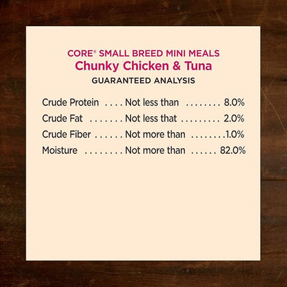 Wellness CORE Small Breed Mini Meals Chunky in Gravy Adult Wet Dog Food, Grain Free, Natural, Chicken and Tuna Dinner Recipe, 3 oz, Pack of 12 Pouches