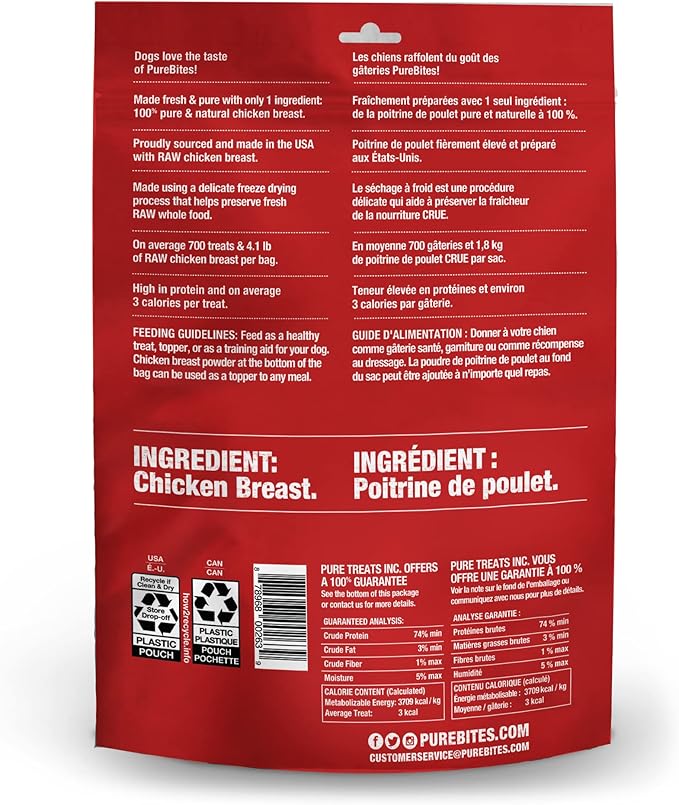 PureBites Chicken Freeze Dried Dog Treats, 1 Ingredient, Made in USA, 18.5oz (Packaging May Vary)