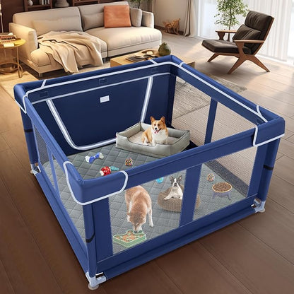 XVISHX 42x42 Inches Puppy Playpen with Dog Pads, Dog Playpen for Puppies or Small Dogs, Pet Playpen for Indoor & Outdoor, Sturdy Safety DogPen with Thickened Fabric, High-Strength Nylon Wire Mesh