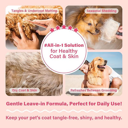 Dog Detangler & Dematting Spray - Leave-in Conditioner, Classic Powdery Scent | Infused with Coconut Oil, Jojoba Oil, and Squalane for Easy, Tangle-Free Grooming - 3.38 fl. oz