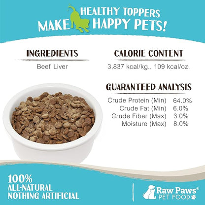 Raw Paws Boost Pet Food Topper Freeze-Dried Beef Liver, 2.8-oz, Made in USA, Dog Food Toppers for Picky Eaters, Cat Gravy Dog Gravy Topper for Dry Food, Beef Liver Sprinkles for Dogs, Cat Food Toppers
