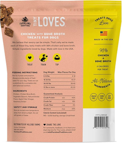Farmland Traditions Tiny Loves Jerky Topper Trainer Treats for Dogs, Chicken with Bone Broth, 2.5 Pound Bag