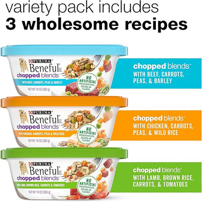 Beneful Purina Wet Dog Food Variety Pack, Chopped Blends - (12) 10 oz. Tubs (Pack of 2)