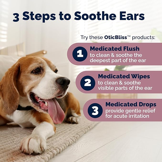 Vetnique Oticbliss Cat & Dog Ear Infection Treatment | Dog Ear Allergy Relief Drops, MicroSilver Yeast Infection Treatment for Dogs, Hydrocortisone for Itching, Redness Swelling (Ear Infection Drops)