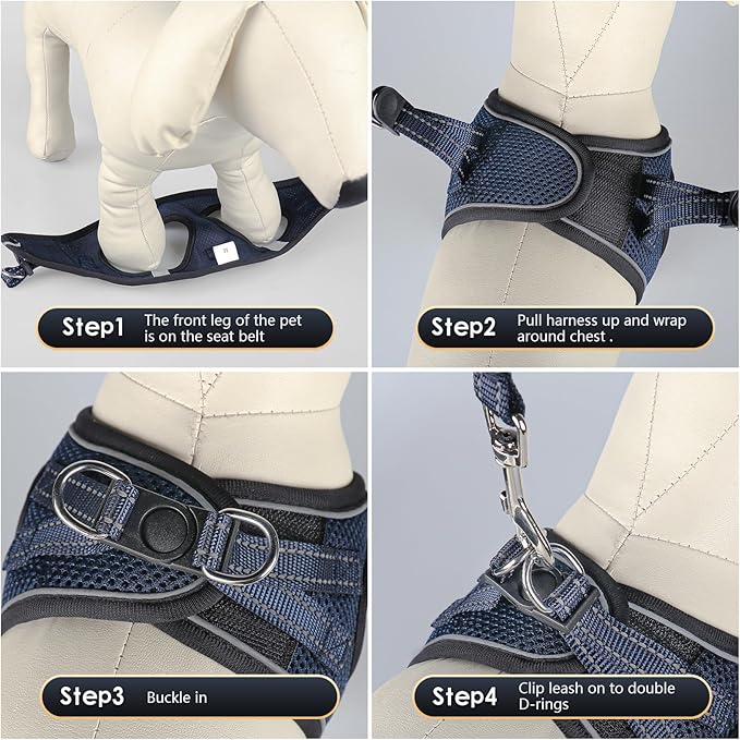 YIMEIS Dog Harness and Leash Set, No Pull Soft Mesh Pet Harness, Reflective Adjustable Puppy Vest for Small Medium Large Dogs, Cats (Navy & Black, X-Small (Pack of 1)