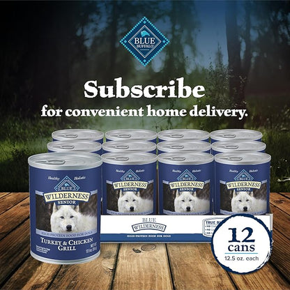 Blue Buffalo Wilderness Natural High Protein Wet Food for Senior Dogs, Turkey & Chicken, 12.5-oz Cans, 12-Count