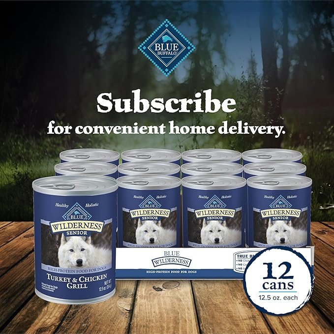 Blue Buffalo Wilderness Natural High Protein Wet Food for Senior Dogs,Turkey & Chicken,12.5-oz Cans,(Pack of 24)