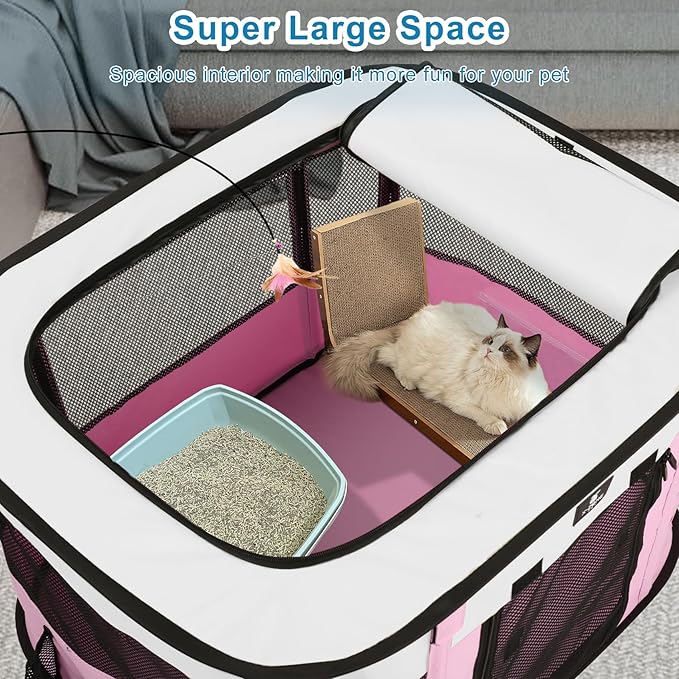 X-ZONE PET Dog Playpen, Puppy Cat Play Pen Portable Foldable Indoor/Outdoor Tent Crate Cage, Portable Pet Crate Large Size Pink 45"