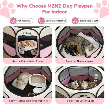 Dog Cat Playpen, Portable Puppy Pet Crate Indoor for Small Dogs Cats Rabbits, Foldable Dog Cage Enclosure for Outdoor, Pop Up Dogs Tent Kennel with Carrying Case, Pink