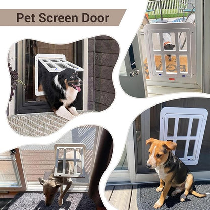 PETLESO Large Dog Door for Screen Door - 11.2" x 14.4" Magnetic Flap Pet Door with Lockable Insert for Medium to Large Dogs, Ideal for Sliding Doors, White