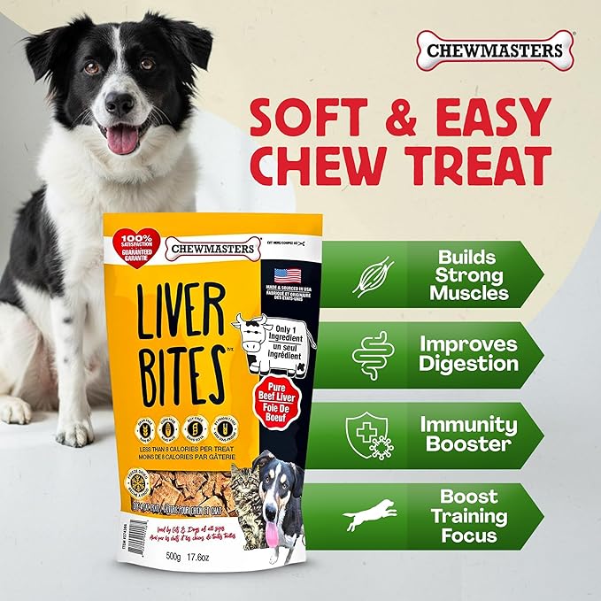 Chewmasters 100% Pure Beef Liver Bites - Healthy Freeze Dried Liver Treats for Dogs of All Life Stages - High Protein Dog Training Treats, Grain Free, All Natural, Zero Additives - Made in USA, 17.6oz