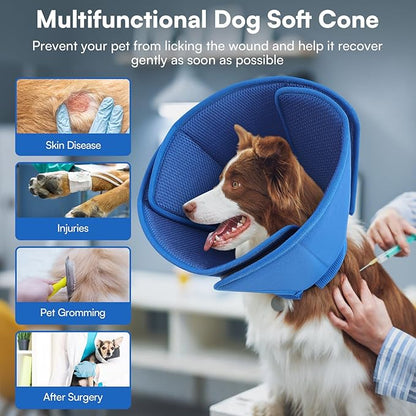 Queenmore Soft Dog Cone Collar,Comfortable Dog Cones for Medium Dogs/Cats to Stop Licking After Surgery,Comfy Cone for Dogs, Neuter Recovery Ecollars of Shame Alternatives,Blue,M