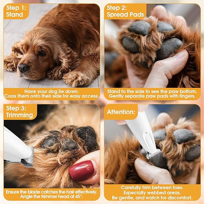 Palksky Dog Clippers for Grooming - 2 in1 Upgraded Electric Dog Paw Trimmer with Nail Grinder, Rechargeable Waterproof Paw Trimmer with Led Display for Dogs Paws, Ears, Face, Rump & Eyes