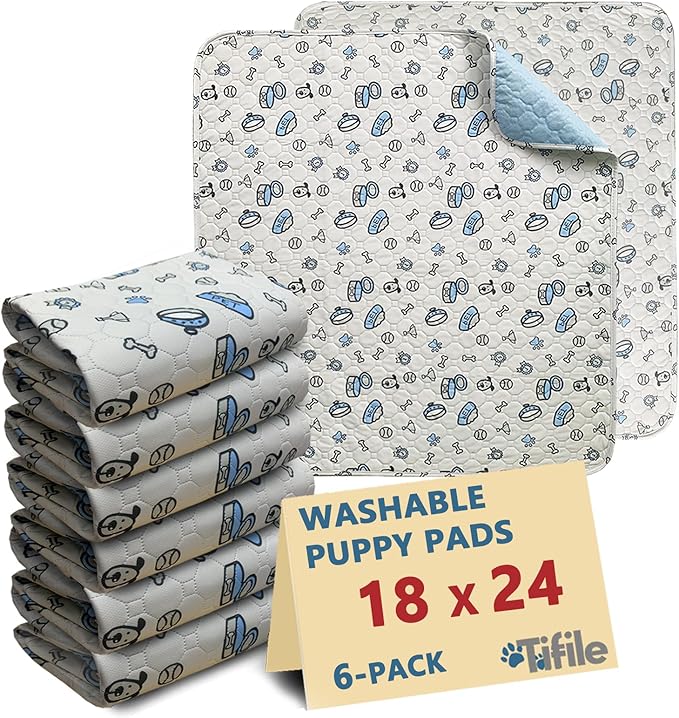 Washable Pee Pads for Dogs, 18x24in Reusable Puppy Pads, Absorbent Whelping Pads with Bone Print, Non-Slip Waterproof Pet Training Pads for Couch, Crate, Potty Training - 6 Pack