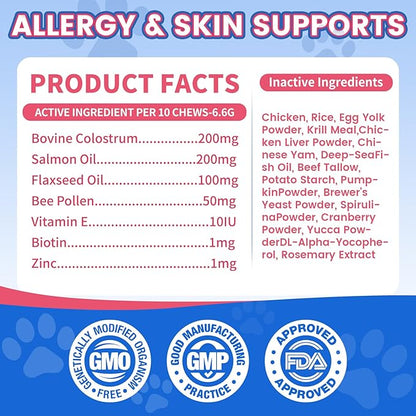 Omega 3 for Dogs, 500 Chews Skin & Coat Supplement for Dog, Salmon Flaxseed Fish Oil for Dogs, Dry & Itchy Skin Relief, Allergy Support Anti Shedding - Vitamin E- EPA & DHA - Chicken Krill Flavor