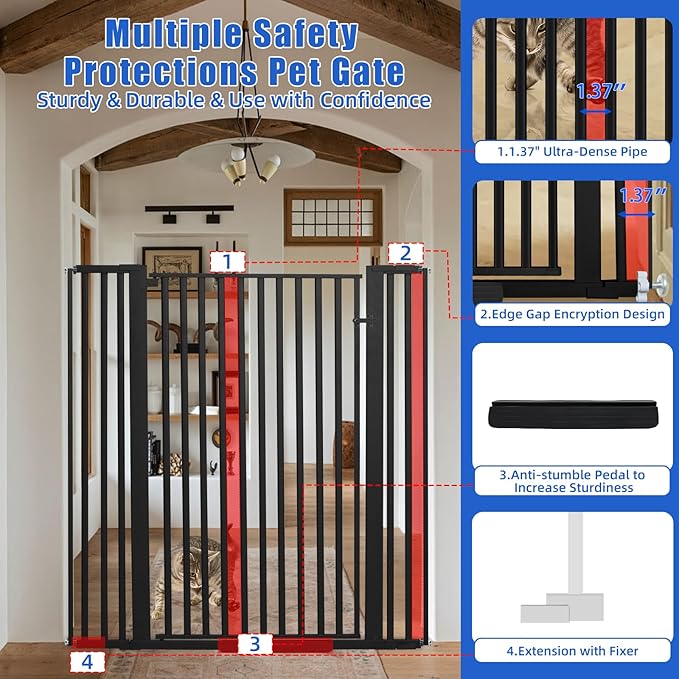 SHYUJAJIE 55 Inch Extra Tall Pet Gate for Cats,29.92"-43" Adjustable Wide Dog Gates,Pressure Mounted Walk Through Tall Pets Gate for Doorways,Hallway,Stairs(Black)