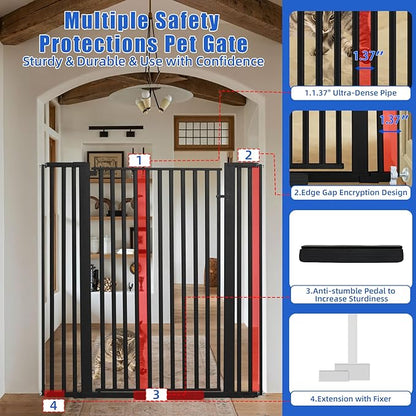 SHYUJAJIE 55 Inch Extra Tall Pet Gate for Cats,29.92"-43" Adjustable Wide Dog Gates,Pressure Mounted Walk Through Tall Pets Gate for Doorways,Hallway,Stairs(Black)