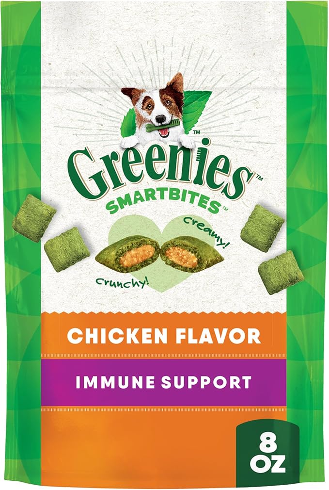 Greenies Smartbites Soft Dog Treats, Dog Immune Support Crunchy & Soft, Chicken Flavor, 8 oz. Pack