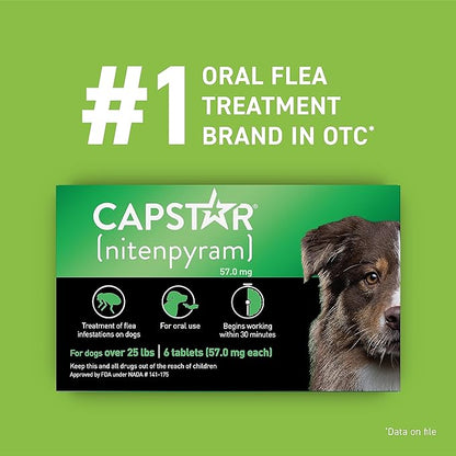 Capstar for Dogs (nitenpyram), Fast-Acting Oral Flea Treatment for Dogs Over 25+ lbs, Vet-Recommended Flea Medication Tablets Start Killing in 30 Minutes, 12 Doses (Includes Two 6-Count Boxes)