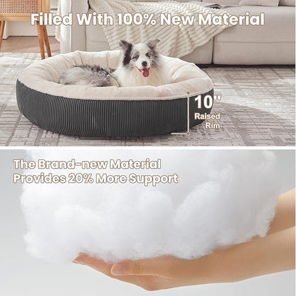45 inches Donut Dog Bed for Extra Large Dogs,Calming Round Pet Bed with Removable & Washable Cover, Plush Faux Fur & Corduroy, Fits up to 100 lbs Pets(Dark Grey,XL)