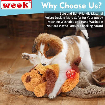 WEOK Heartbeat Puppy Toy, Comfort Cuddler Pillow, Dog Anxiety Relief Calming Aid,Heartbeat Stuffed Toy for Dogs,Puppy Heartbeat Toy Sleep Aid,Dog Heartbeat Toy for Pet