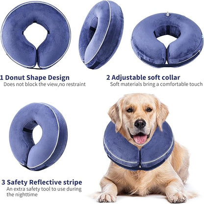 Inflatable Reflective Dog Cone Collar Alternative After Surgery,Doggie Recovery Dount Neck Ecollar,Adjustable Soft Dog Cone Collar for Small Medium Large Dogs (Blue, M)