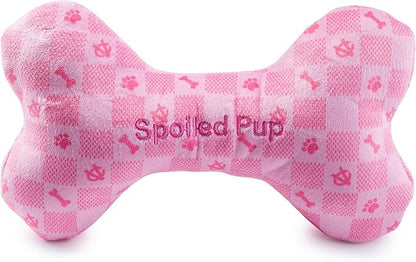 Haute Diggity Dog Chewy Vuiton Bone Plush Squeaky Dog Toy, Soft Durable Designer-Inspired Stuffed Puppy Chew Toys for Small, Medium & Large Dogs, Machine-Washable (Pink Checker) XL