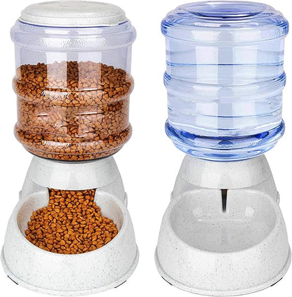 Old Tjikko Automatic Feeder and Water Dispenser in Set,Gravity Food Feeder and Waterer with Pet Food Mat,Large, 3 Gallonx 2, Gray (Water and Food Dispenser Set)