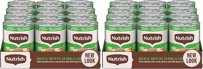 Nutrish Rachael Ray Wet Dog Food Chunks in Gravy Real Chicken & Veggies Recipe,13 oz. Can,(Pack of 24)