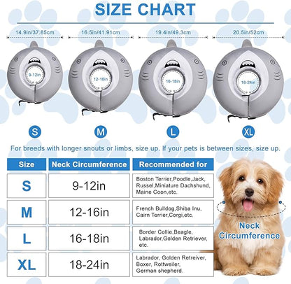 Dog Cone Inflatable Widen Dog Neck Donut Collar, Soft Cone Alternative After Surgery for Large Medium Small Dogs to Stop Licking, Shark, Medium