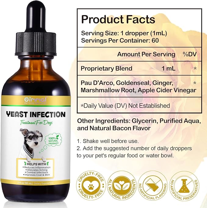 Yeast Infection Treatment for Dogs, Natural Dog Yeast Infection Treatment Supports Itch Relief, Ear Infection, Allergy Relief, Pet Supplies Dog Herbal Supplement, Bacon Flavor