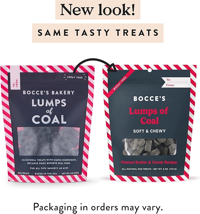 Bocce's Bakery Lumps of Coal Recipe Treats for Dogs, Wheat-Free Everyday Dog Treats, Made with Real Ingredients, Baked in The USA, All-Natural Soft & Chewy Cookies, Peanut Butter & Molasses, 6 oz